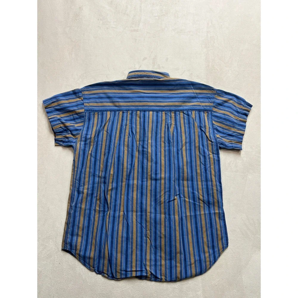 Levis Mens Short Sleeve Button Down Striped Shirt Blue Tan Cotton 65079-8504 M